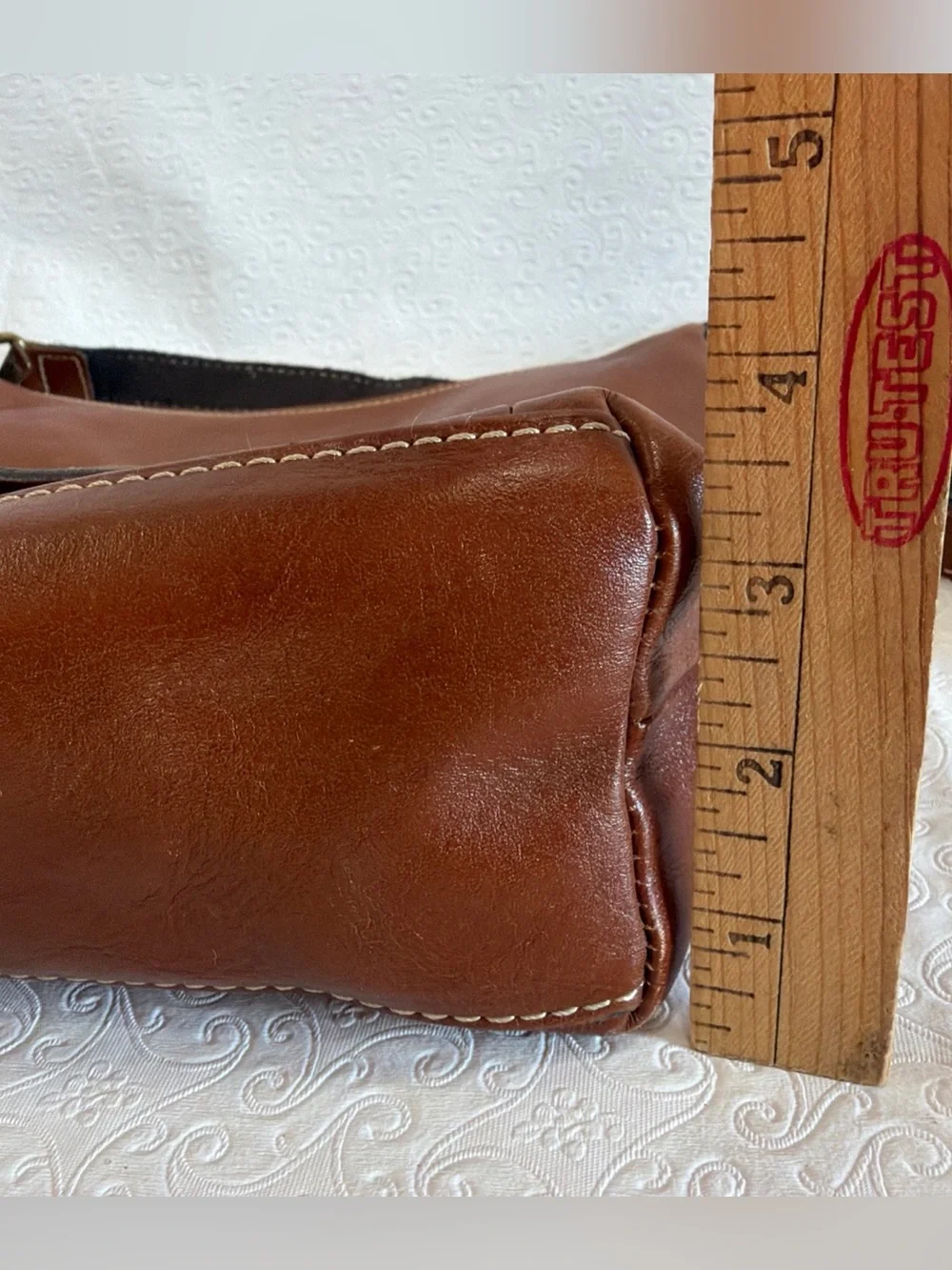 Patricia Nash Bag Brown Italian Leather Purse Zip Top Tote Hobo Crossbody Large